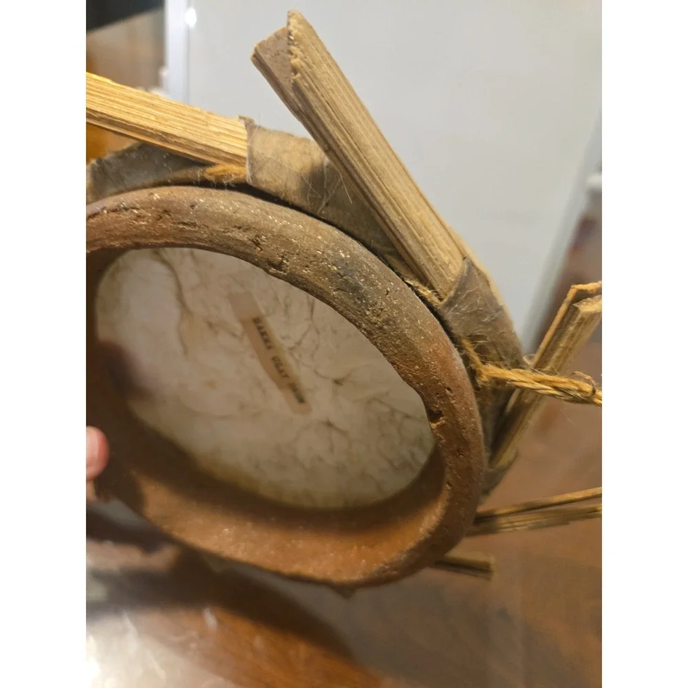Handmade Sakra Clay Drum Wall Art Tribal Decor Natural Hide Rustic Boho Folk